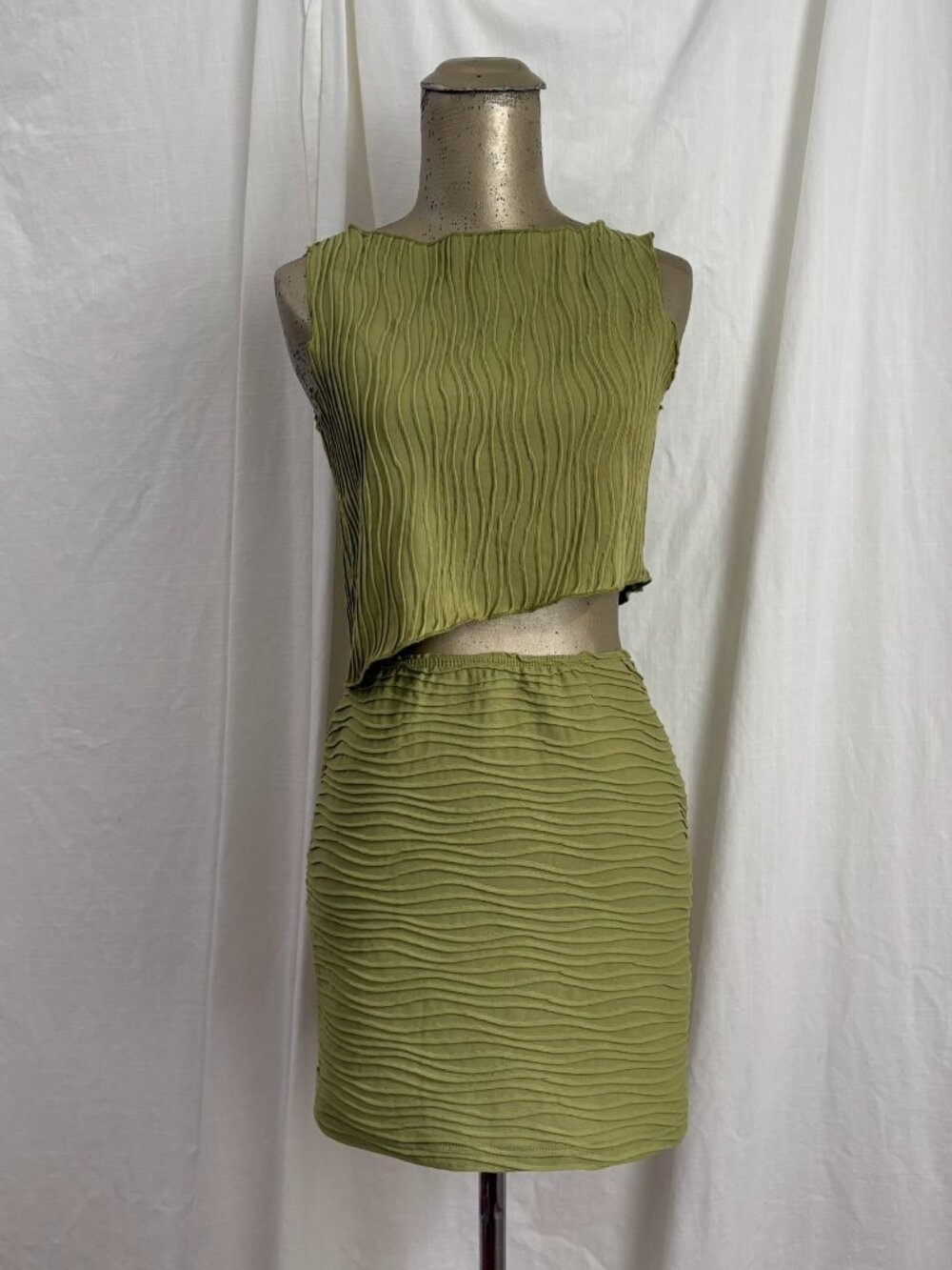 Superdown Olive Green Eleanor Skirt Set XS Asymmetrical Wavy Y2K Party Revolve